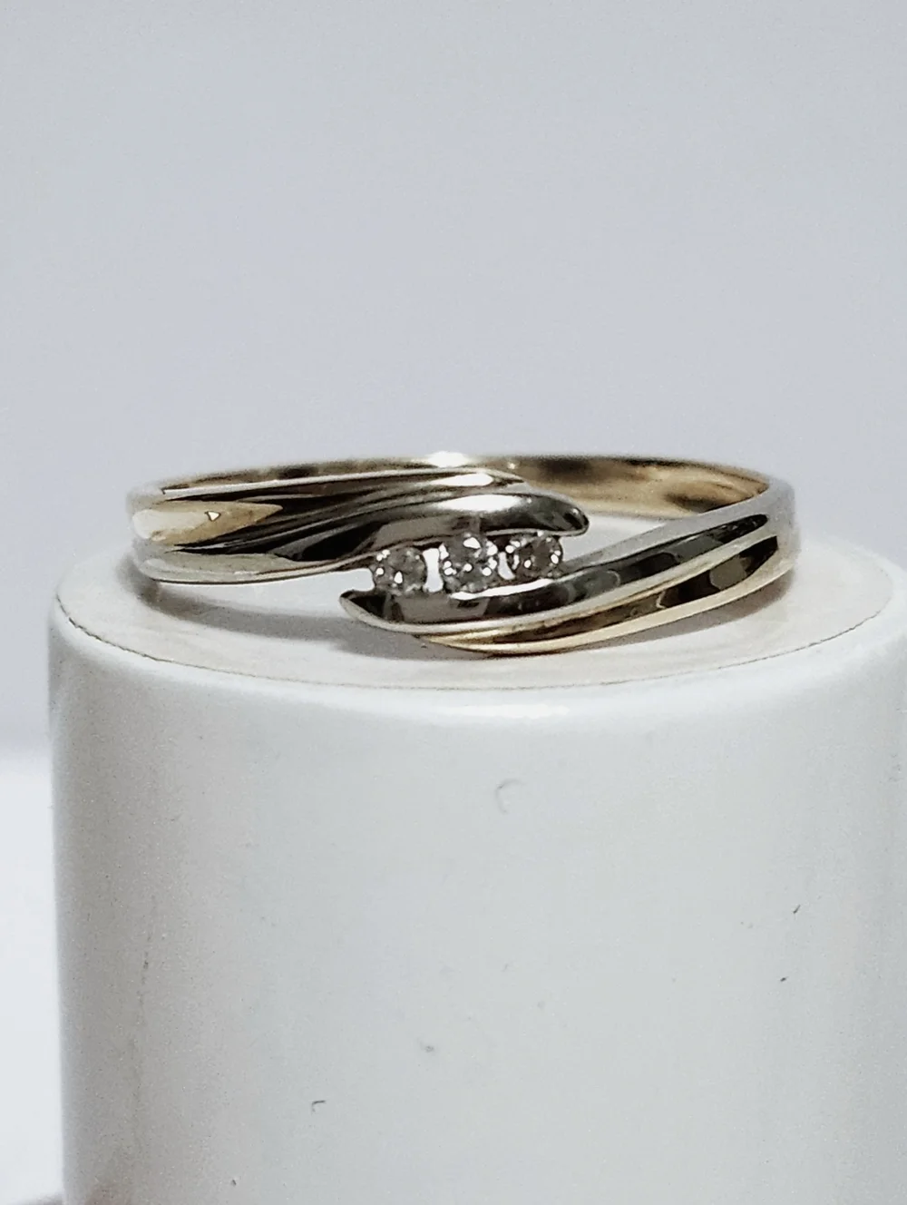 Diamond Classic Three-Stone Two Tone Gold Diamond Ring - Picture 6 of 11